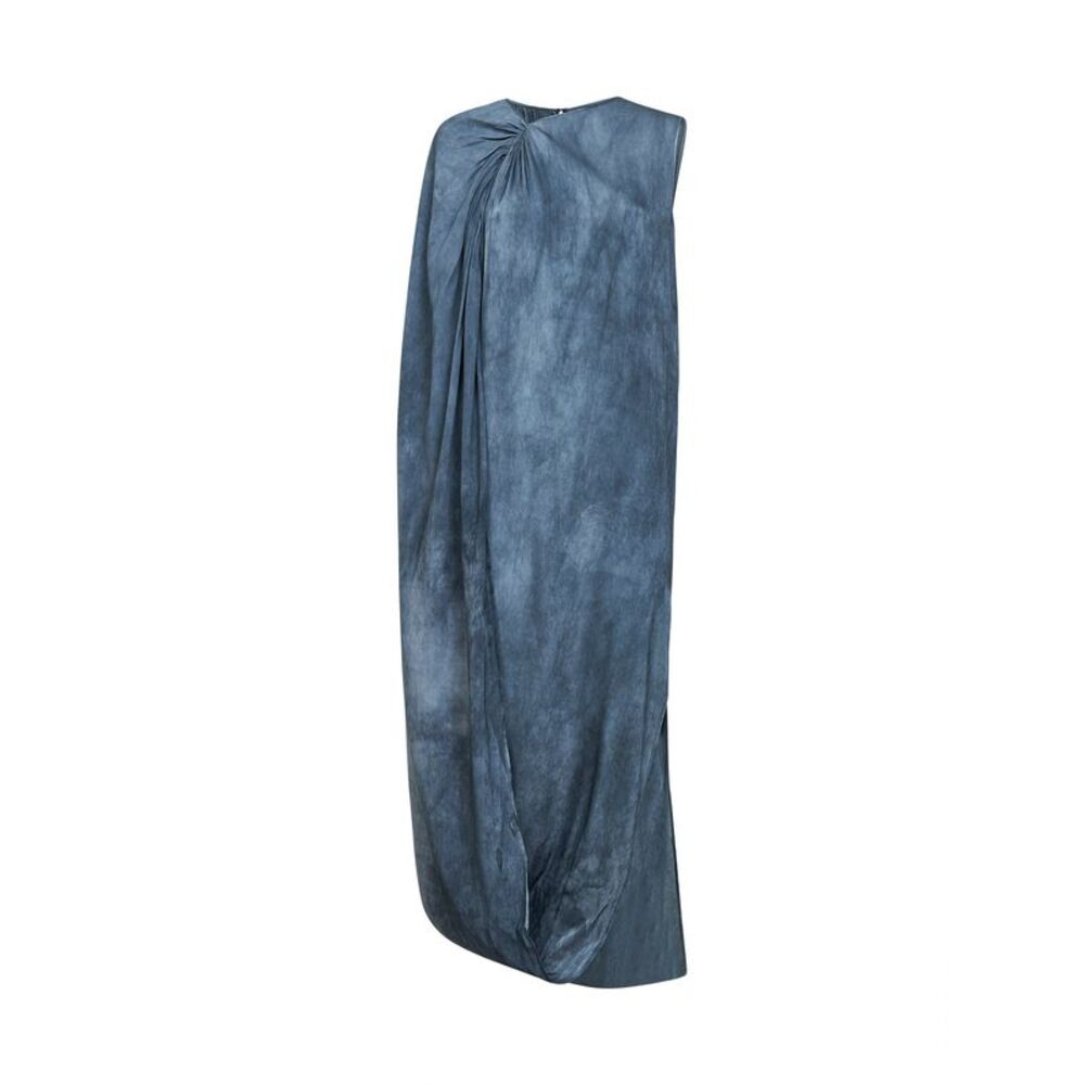 Uma Wang Women Steel Blue Stretch Silk Auro Long Asymmetric Dress